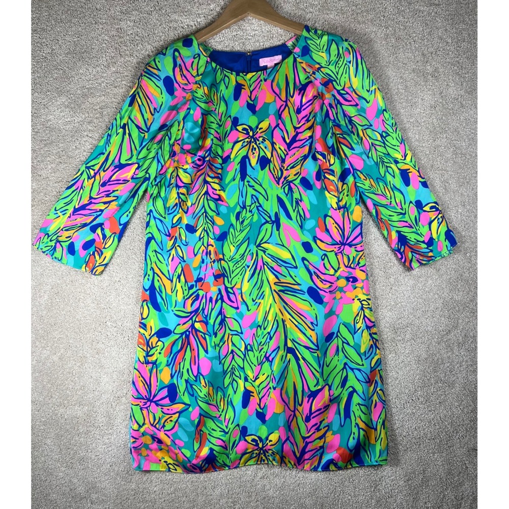 Lilly Pulitzer Carol Shift Dress Multi Hot Spot Neon Floral 3/4 Sleeve 81637 8 - Picture 9 of 9